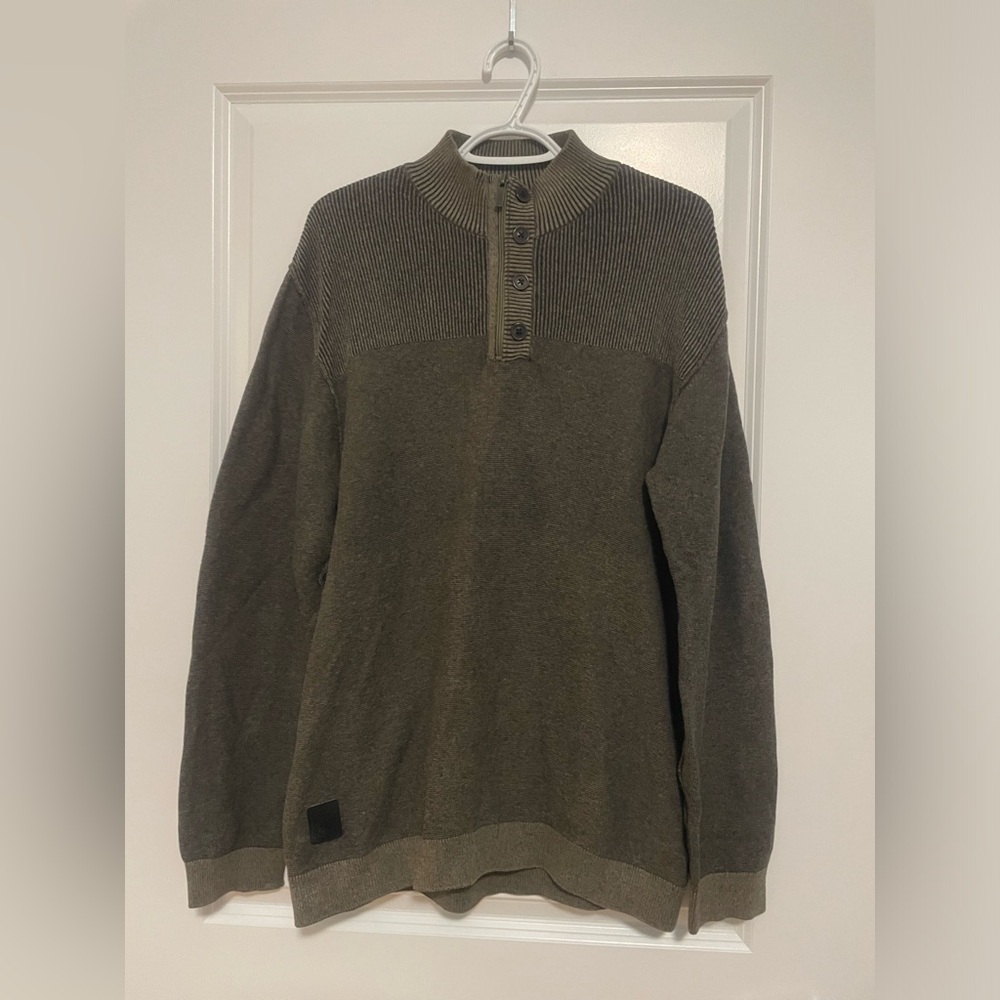 POINT ZERO men’s sweater with zip and button collar in black/brown melange